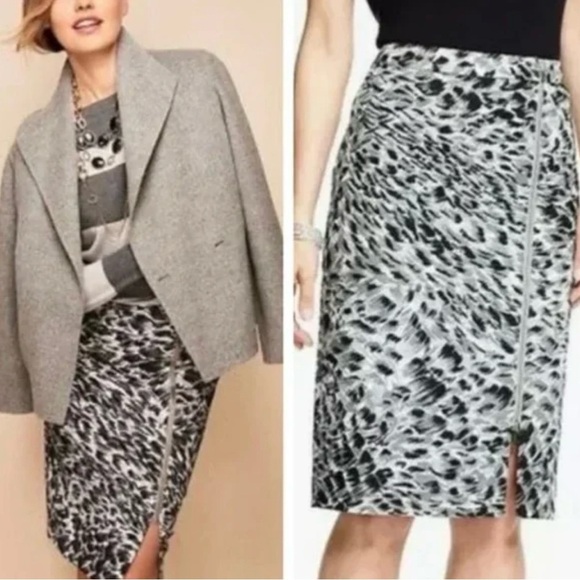 Talbots Gray Black Animal Abstract Print Front Zipper Pencil Skirt Size 14 - Picture 2 of 13